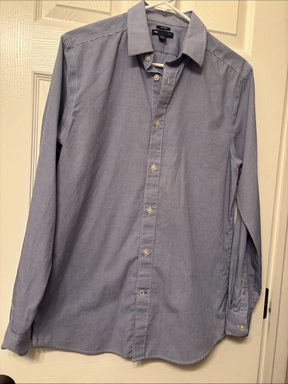 GAP Men's Light Blue Micro-Check Dress Shirt